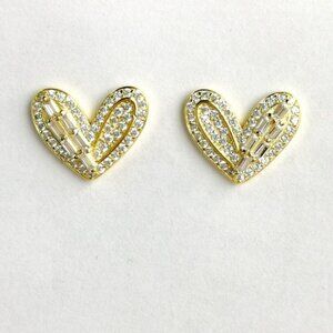 Gold  over Sterling Silver CZ Heart Stud Earrings 🆕